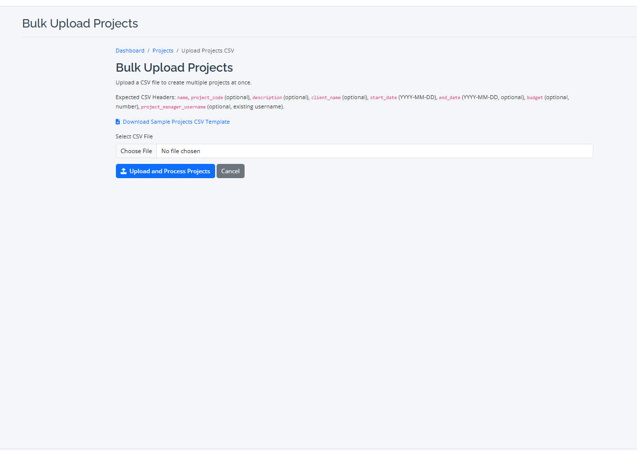 The new project creation form in RevPro.