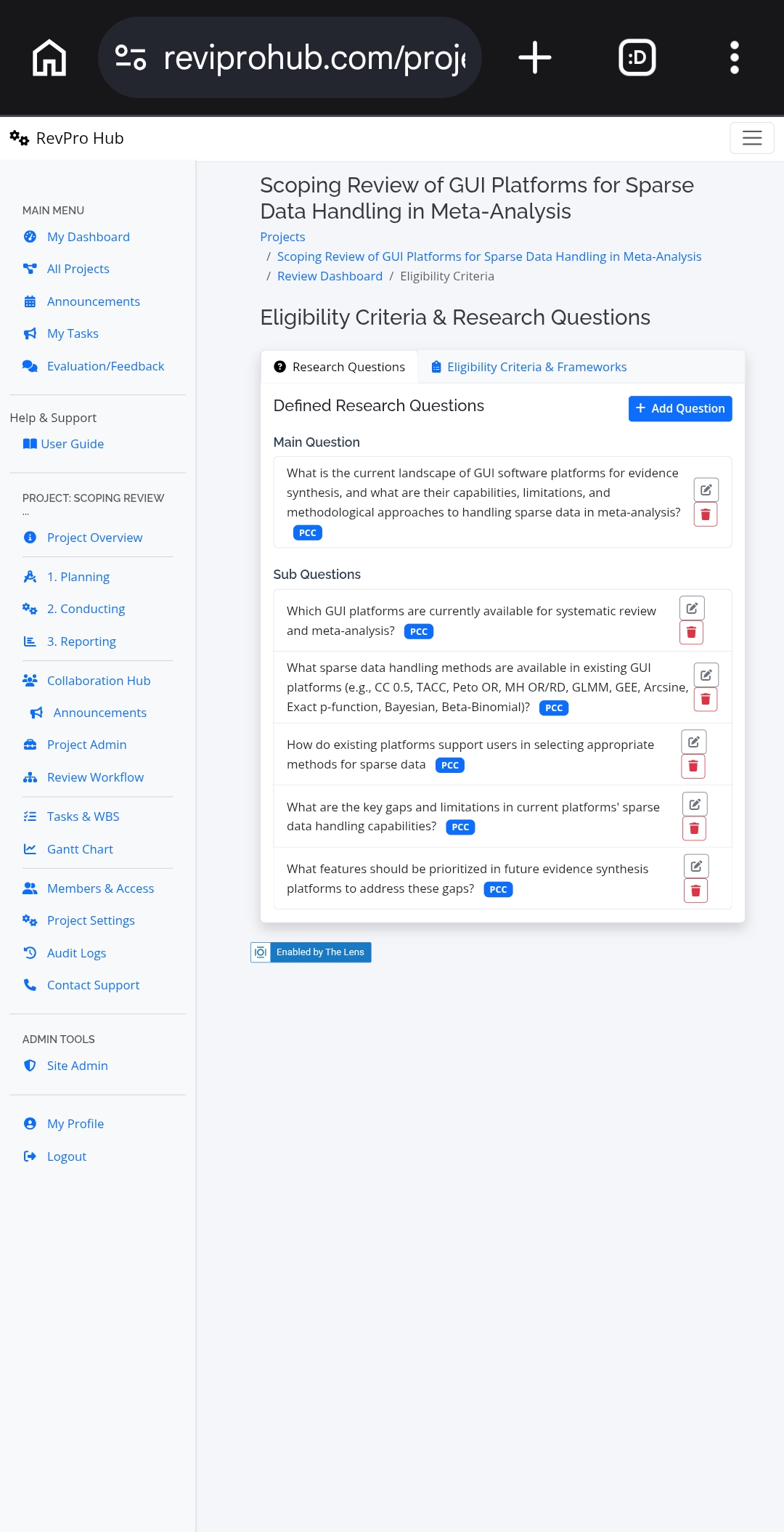 Created PICO framework – will be used for search, screening, and protocol.