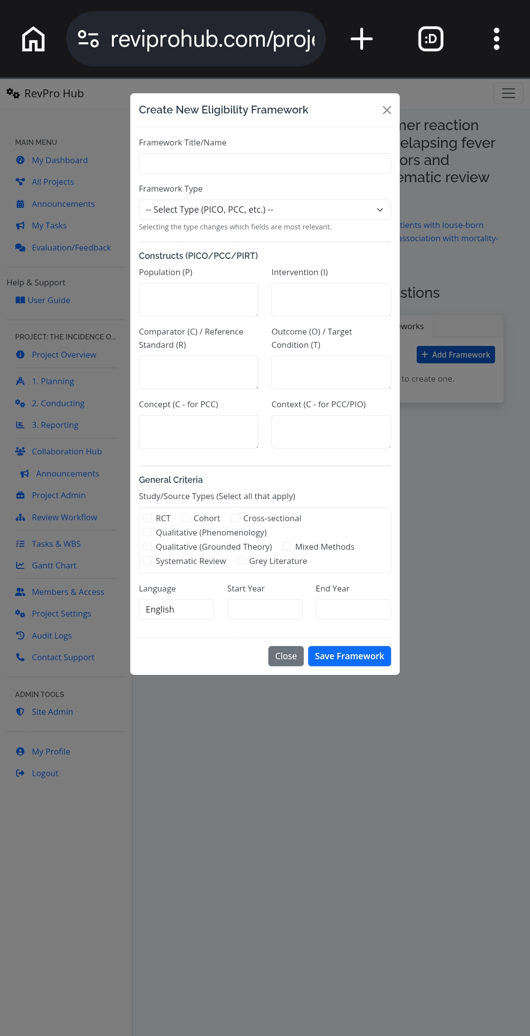 Adding a new PICO framework – will be used for search, screening, and protocol.
